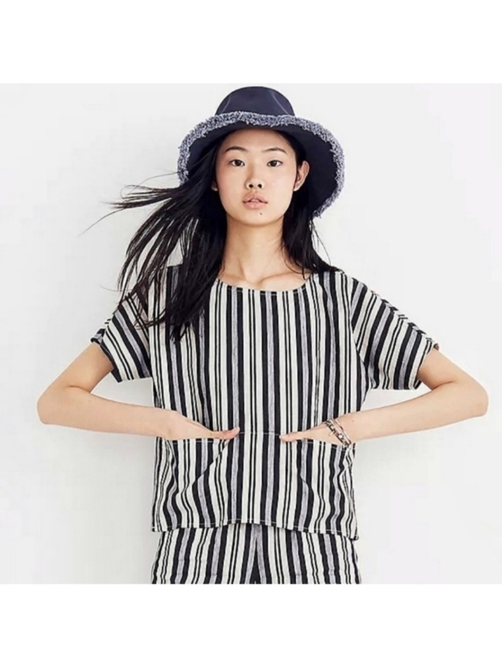 Madewell boxy top with pockets in Evelyn stripe